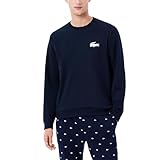 Lacoste Men's Fleece Lounge Hoodie, (Amazon Exclusives), Navy Blue/White, X-Large