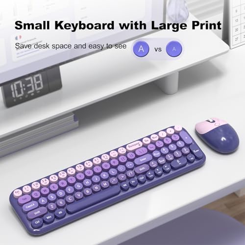 Image of KNOWSQT Wireless Keyboard and Mouse Combo - Purple-Gradient 2.4G Full-Size Typewriter Cute Colorful Keyboards - USB Plug and Play, for Windows, Laptop, Computer, PC, Desktop