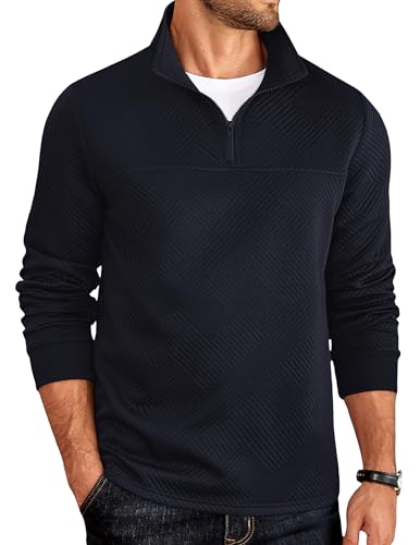 COOFANDY Mens Quarter Zip Sweatshirt Casual 1/4 Zip Pullover Business Casual Polo Sweatshirt Winter Tops Navy Blue