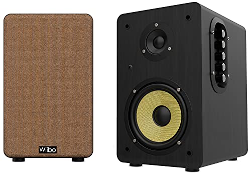 Wiibo- Neo 100 V2 - Altavoces Bluetooth Portátiles Vintage - Altavoces Inteligentes HiFi - Altavoces Estantería - Potencia 100W - 250 mm x 180 mm x 300 mm - Color Negro y Amarillo Cover