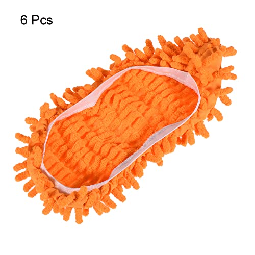 Image of MECCANIXITY Washable Cleaning Shoes Cover Multifunction Chenille Duster Mop Slippers Foot Socks for House Floor, Pack of 6 Orange