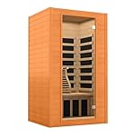 Real Relax Infrared Sauna Home Sauna Room for 1-2 Person, Indoor Canadian Hemlock Wood Saunas with 1600W, Bluetooth Speaker, 6 Heating Plate, 9 Color Chromo Therapy Lights, 43.3 * 37.4 * 74.8 Inch