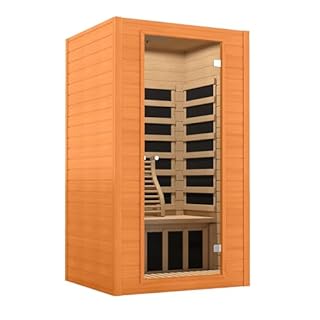 Real Relax Infrared Sauna Home Sauna Room for 1-2 Person, Indoor Canadian Hemlock Wood Saunas with 1600W, Bluetooth Speaker, 6 Heating Plate, 9 Color Chromo Therapy Lights, 43.3 * 37.4 * 74.8 Inch