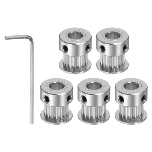 sourcing map 5Stk 2GT Umlenkrolle 16 Zähne 6mm Bohrung 13mm Aluminum Zahnriemen Scheibe mit 2mm Sechskant Schlüssel für 6mm Breite Gürtel 3D Drucker CNC Maschine Zubehör Silber Ton