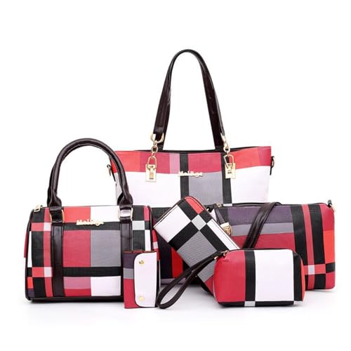 Sacs à main pour femmes grand cabas rouge set 6 pièces avec bandoulière