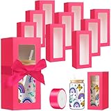 Honoson 24 Pcs Tumbler Gift Box with Ribbon for Sublimation Glass Exhibition Boxes Transparent for 12oz 16oz 20oz Drinking Cup Glasses Jars Mug Can Blanks(Hot Pink)