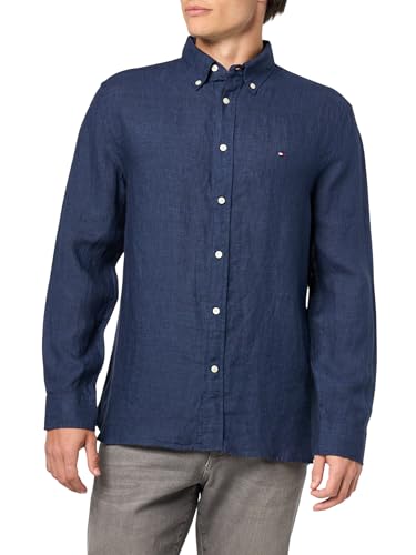 Image of Tommy Hilfiger Men's Long Sleeve Casual Linen Button Down Shirts in Regular Fit