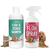 Floh-Kombi-Set für Haus & Haustier – Flohspray für die Wohnung + Floh- & Zeckenshampoo für Hunde & Katzen – 2 x 500 ml – Fleckenfreies Mehrzweckspray & Sanfte Fellpflege