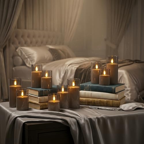 Image of NICEME Flickering Flameless Candles with Remote Timer Unbreakable Acrylic Battery Operated LED Candles with Flickering Flame 3D Wick for Romantic Ambience Home Decor Set of 3, D3 inch xH4 inch 5 inch 6 inch Gray