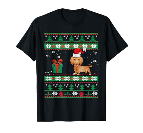 Dachshund Dog Santa Hat Funny Ugly Christmas Dogs Lovers Camiseta