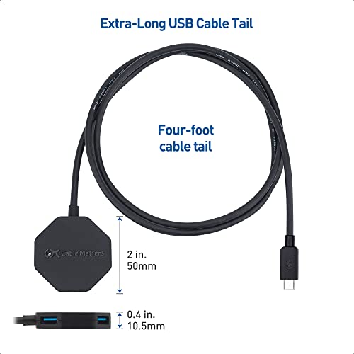 Cable Matters Ultra Mini 4 Port Usb C Hub With Long 4 Ft Extension Cable Tail (Usb C To Usb Hub, Usb C Hub Long Cord, Usb Type C Hub) In Black - Thunderbolt 4 / Usb4 / Thunderbolt 3 Port Compatible #TOP5