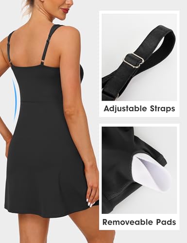Desol Square Neck Tennis Dress with Pockets for Women Sleeveless Built in Shorts Athletic Dress Side Slit Golf Active4