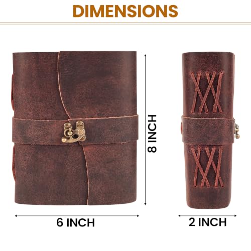Image of LEATHER VILLAGE Leather Journal for Women & Men - Vintage Leather Bound Journal with Lock - Book of Shadows, Writing & Travel Journal - 200 Pages Handmade Deckle Edge Watercolor Paper -8 inchx6''-Fuchsia