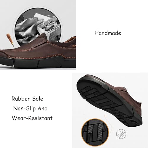 Tokouk Men's Leather Hand-Stitched Slip-on Loafers Comfort Soft Moccasin Daily Flats Driving Walking Shoes Lightweigh Formal Casual Work Shoes3