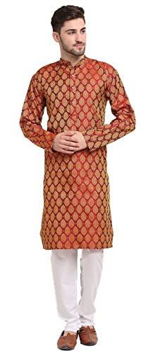 Maple Clothing Poly Silk Kurta Pajama for Men Indian Wedding Party Outfit Guest Wear
