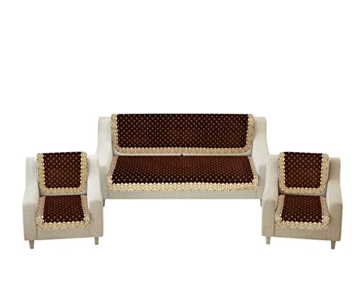 Image of Velvet Sofa Cover 3 Seater and 2 Seater - Premium Sofa Cover 5 Seater Full Cover Set for Couch- Heavy Fabric Sofa Seat Cover Slip Protector,Coffee (Pack of 6)