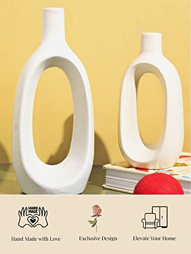 Image of Purezento Modern Decorative Kieko Vases for Home Decor | Centerpieces | Office or Living Room with Unique Quality for Home Decor Center Table, Flowers Pot, (White,8 * 6 Inch,Pack of 2), Ceramic