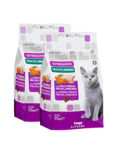 Pienso para Gatos Esterilizados, con Pollo Fresco, Frutas y Verduras, Control de Peso, Pack 2x1,5 kg - Compy Supreme