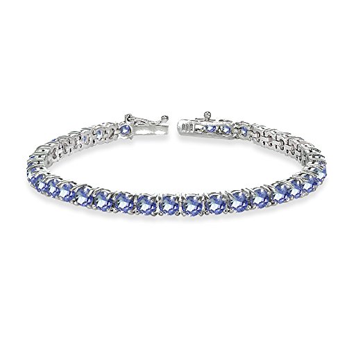 B. BRILLIANT Sterling Silver Genuine Tanzanite 4mm Round-cut Tennis Bracelet for Women