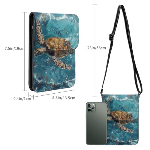 Sea turtle water ocean blue crossbody cell phone purse for womens lightweight small soft leather fashion travel wallet with adjustable strap3