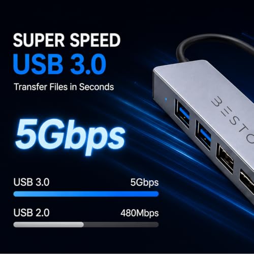 Image of Bestor 8-in-1 USB-C Hub Adapter with 3 USB 3.0 Ports, SD & TF Card Reader, AUX, Type-C PD Charging, USB-A & Type-C Dual Connector for Laptop, MacBook, PC