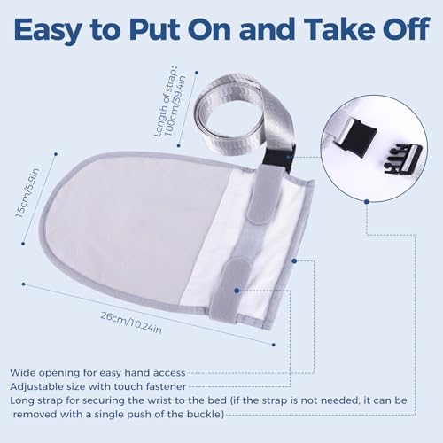 Medical Restraint Mittens with Removable Ties for Patients or Elderly, 2Pcs, Soft and Skin-friendly, Restraint Mitts Restraint Gloves with Finger Ring, Anti Scratch and Dementia for Adults, Grey