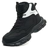 COOU Steel Toe Boots for Women Winter Work Boots Warm Fur Lined Comfortable Safety Boots Lightweight Steel Toe Shoes Black