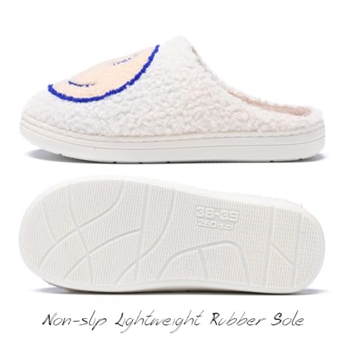 Image of Women's Men's Preppy Happy Face Slippers Comfy Warm Plush Slip-On House Slipper for Winter Indoor Soft Cushion Non-slip Fluffy Slides Slippers