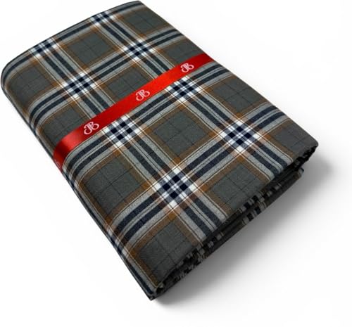 Image of JHABAK'S Cotton Blend Unstitched Checkered Fabric for Men - 2.35m Shirt Piece / 3m Kurta Piece - Width 36 Inches