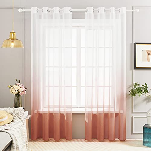 Deconovo Cortinas Habitacion Juvenil, Salon, Translucidas Visillos, con Ojales, 140x260 cm(Ancho x Alto), Rojo, 2 Piezas