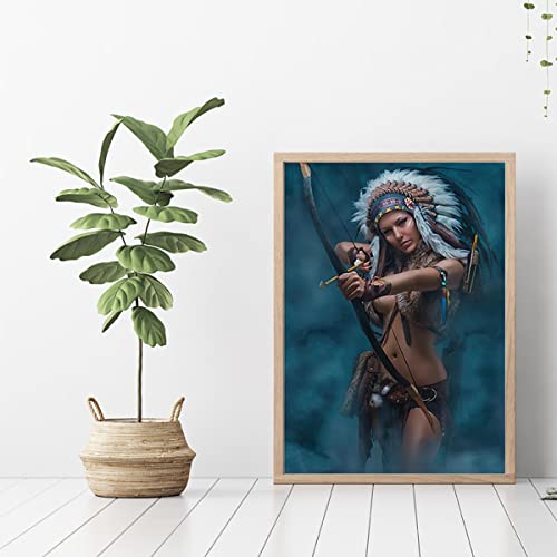 Native American Canvas Wall Art - American Indian Girl Women Headdress Feathered Art Canvas Prints For Wall Decor, Living Room Bedroom Kitchen Decoration (12X16In(30X40Cm)-Unframed) #TOP1