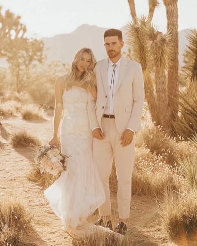 EMERAIDVLN Men's Linen Suits Beach Wedding Formal 2 Piece Suit Slim Fit Lightweight Two Button Blazer Jacket and Pants Set2