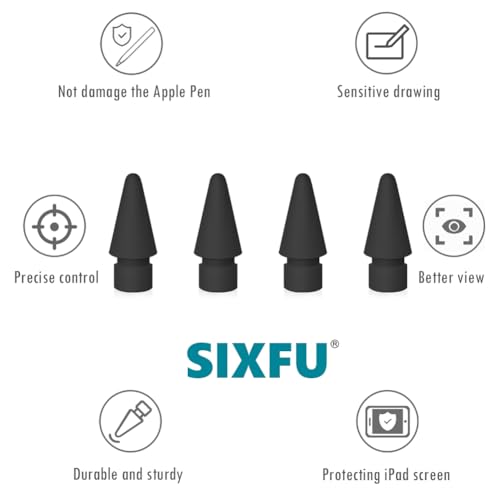 Image of SIXFU 4 PCS Replacement Tips Compatible with Apple Pencil Tip, Durable Tips Compatible with Apple Pencil Pro /USB-C / 1st / 2nd Generation, Accessories Compatible with iPad Pencil(Black)
