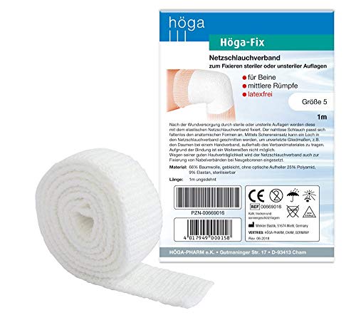 Höga Fix Netzschlauchverband, elastischer Schlauchverband zum Fixieren von Verbänden - Gr. 5 - 1 m, für Beine und mittlere Rümpfe, 1er-Pack