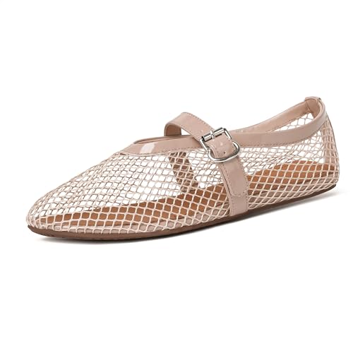 Image of vivianly Mesh Ballet Flats Shoes for Women Flats Comfortable Dressy Round Toe Mesh Flats Fishnet Mary Jane Flats for Events Party Leisure