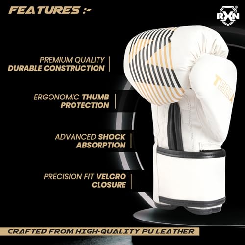 Image of RXN Terra Boxing Gloves, Pro Training & Sparring (White Gold, 16oZ)