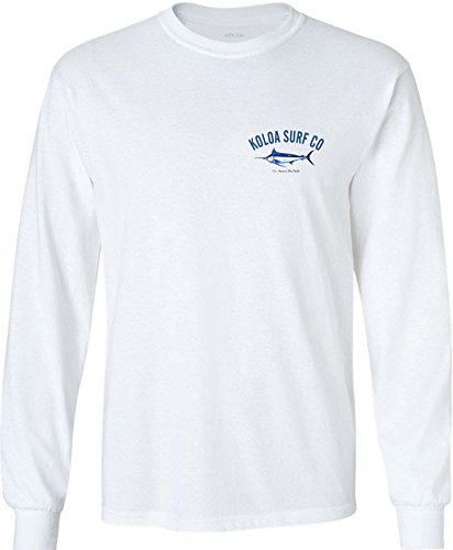 Koloa Hawaiian Blue Marlin Logo Long Sleeve Shirt-White/c-M