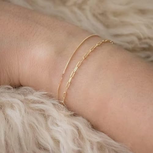 Tasiso Gold Bracelets For Women 14K Gold Jewelry For Women Cute Bracelets For Women Herringbone Cuban Link Paperclip Chain Anklet Dainty Bracelet Pack Gifts For Women Girls #TOP6