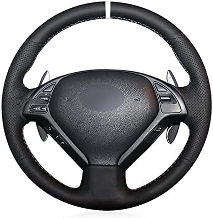NICPET Black Leather Car Steering Wheel Cover,for Infiniti G G25 G35 G37 EX EX35 EX37 Q Q40 Q60 QX50,Hand-Stitched Car Steering Wheel Cover
