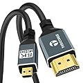 Thsucords 8K Micro HDMI to HDMI Cable 6.6FT, Flexible Soft & Slim Micro HDMI 2.1 Cord 48Gbps High Speed 8K@60hz, 4K@120hz for GoPro, Raspberry,Pi 4, Sony Camera,Nikon