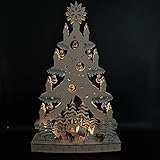 OF Weihnachtsbaum mit LED Beleuchtung & Timer - Weihnachtsdeko aus Holz - Winterlandschaft (Roségoldene Kugeln)