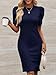 Cicy Bell Women's Puff Sleeve Bodycon Work Dresses Crew Neck Business Casual Office Pencil Dress Navy Blue