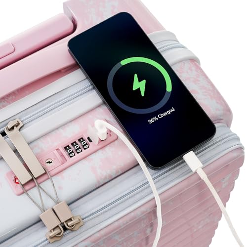 Luggage 3 Piece Sets, front pocket,Hard Shell Luggage Carry on Luggage Set with TSA Lock,usb,universal wheel,cup holde(20in/24in/28in) (Gradient Pink)2