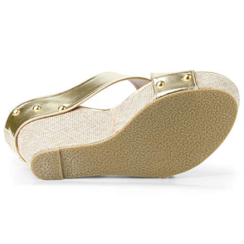 Allegra K Allegra K Women's Open Toe Linen Platform Slide Wedge Gold Sandals - 6 M US