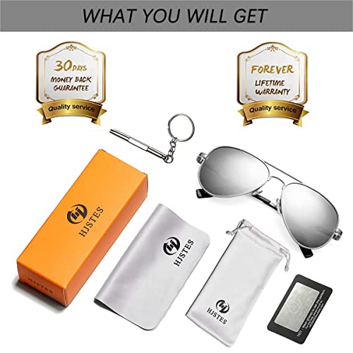 Hjstes Polarized Aviator Sunglasses For Women Men Classic Metal Shades Mirror Lens 100% Uv Blocking, 58Mm(Silver Frame/Silver Mirrored) #TOP7