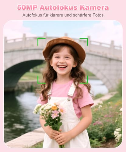 Digitalkamera 50MP Fotokamera 1080P Videokamera mit 16X Digitalzoom, 2,4\ Bildschirm Vlogging Kamera Fotoapparat Mini Kompaktkamera für Kinder Teenager, 32G Karte (Rosa)