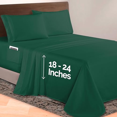 Image of Elegant Comfort Luxurious 1500 Premium Hotel Quality Microfiber 4-Piece Sheet Set, 18-24 Inches Deep - Extra Deep Pocket Sheets - Ultra Soft 4PC Deep Pocket Sheets, King, Hunter Green