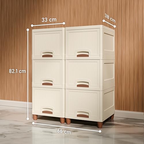 Image of Amazon Basics Multi-Purpose Organizer | Modular Storage Box for Clothes, Kitchen, Bedroom & Living Room | Stackable Rack, Space-Saving Wardrobe Cabinet (Off White), 6 Piece, Plastic