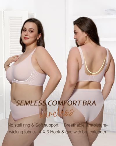 Image of HORISUN Seamless Bras Full Coverage Wireless Push Up Bra for Women No Underwire Comfort V Neck Bralettes with Support