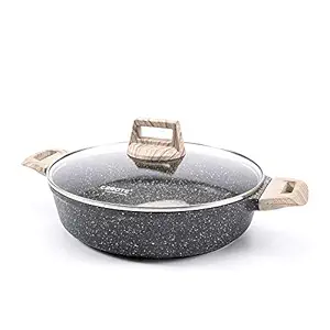 CAROTE 28cm/3.8L Non Stick Kadai, Induction Kadai, Granite Stone Kadhai with Lid Deep Frying Pan, Biryani Pot